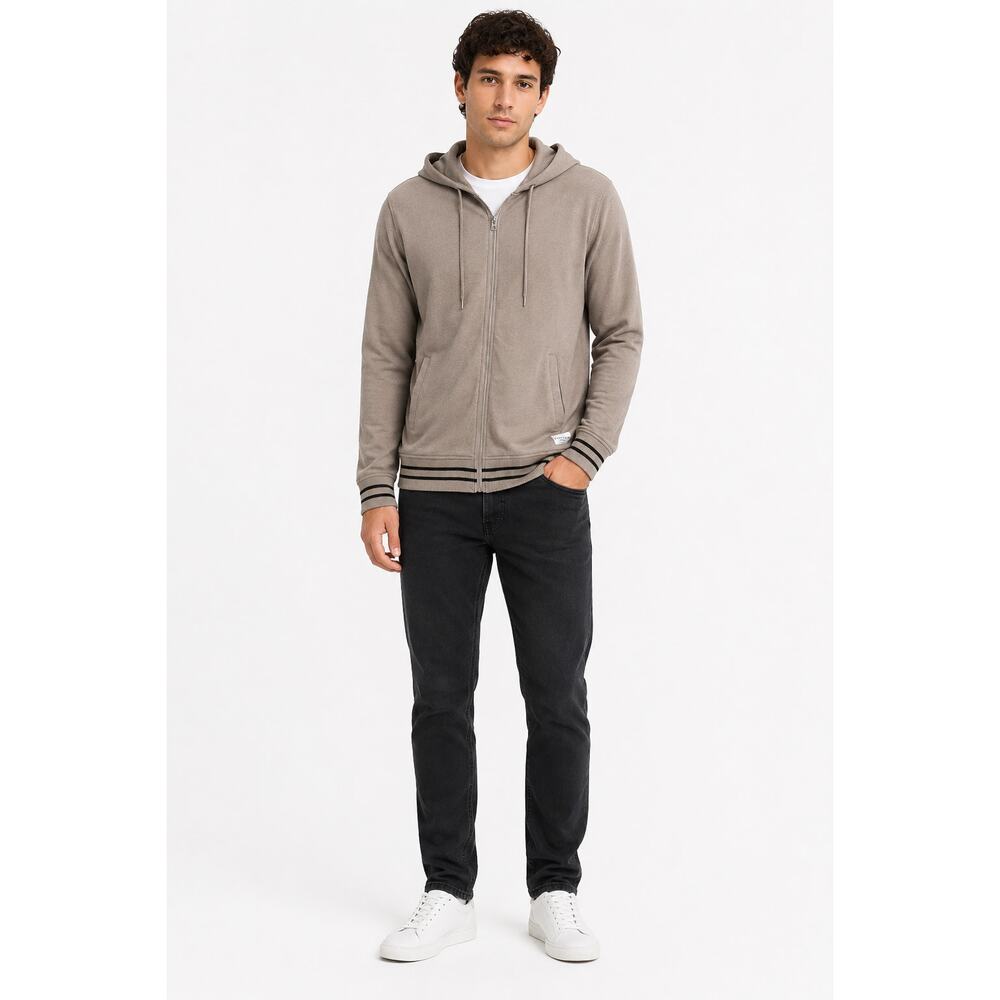 Five Four Yonas Zip Up Hoodie Pullover Taupe Mens Large New Long Sleeve Grey